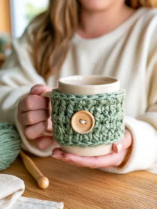 Beginner crochet mug cozy project